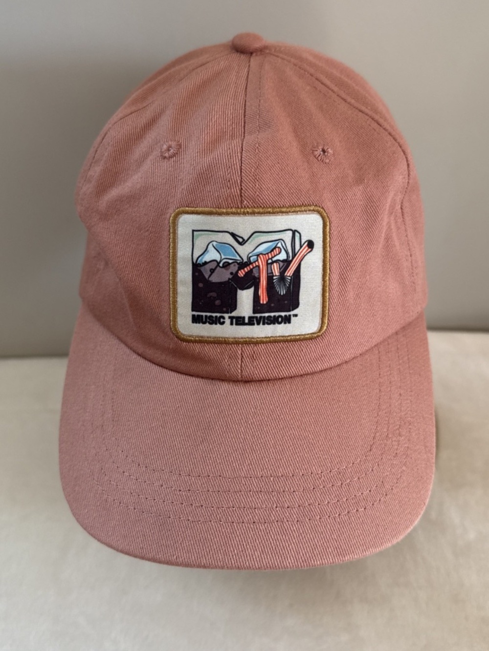 MTV Music Television Hat | Peach Cotton Strapback Trucker Cap | Unisex